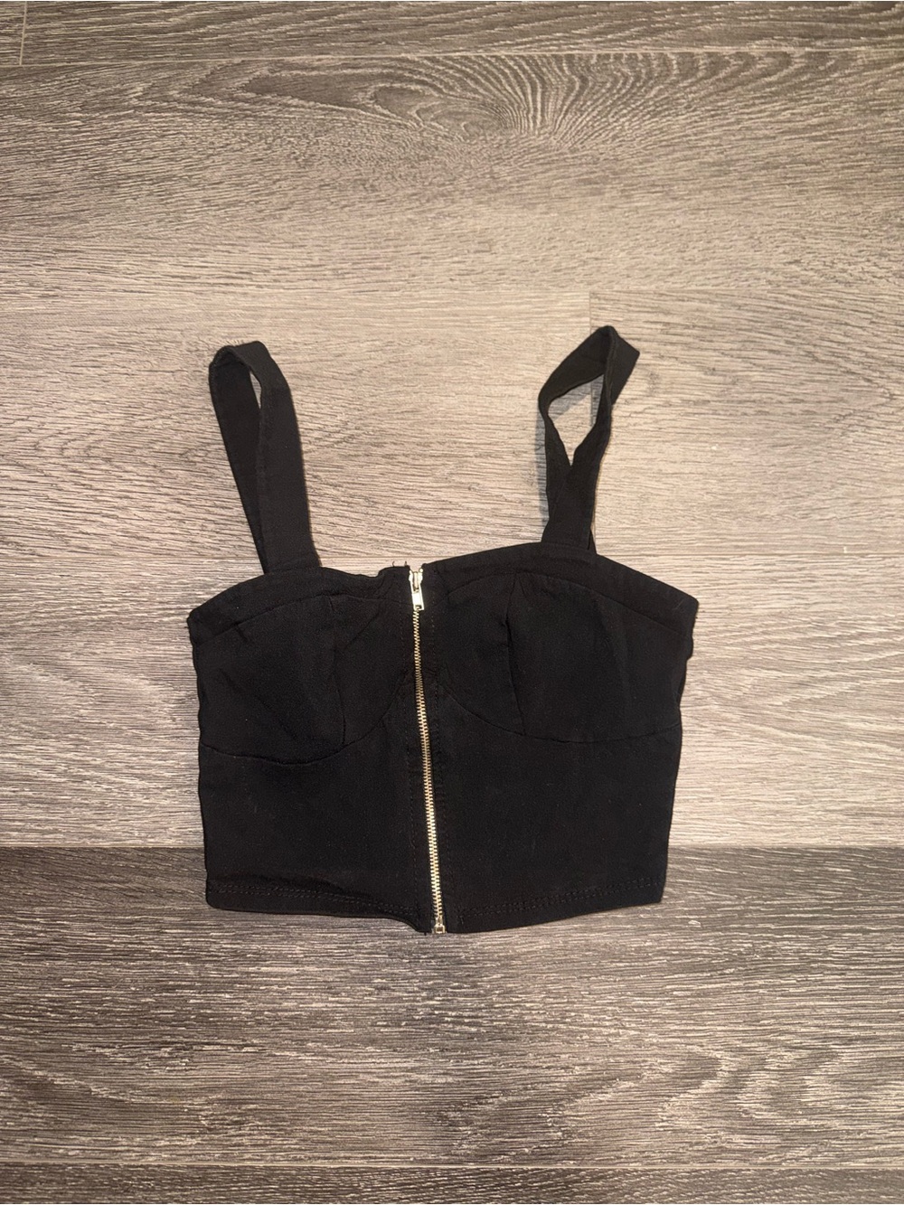 Charlotte Russe Black Cropped Bustier Tank with Front Zip